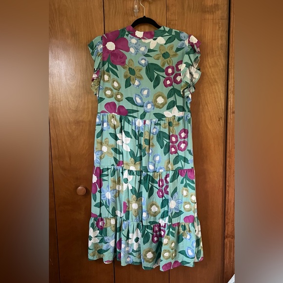 Beautiful Entro Green Floral Dress Tiered Lined Size XL NWOT - Picture 2 of 3